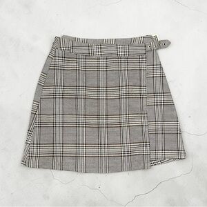 Plaid Wrap Mini Skirt with Side Buckle